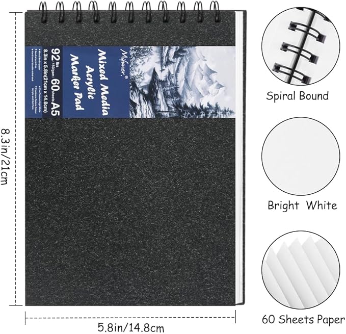 8.3x5.8 Sketch Book, Top Spiral Bound Sketch Pad, 60sheets 92lb/150gsm Bright - Image 2