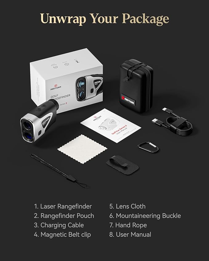 REDTIGER Range Finder Golf, 1200 Yards Golf Rangefinder with Slope, Light-Adaptive Display, 7X Magnification, Flag Lock Vibration, Rechargeable Laser Range Finder with Magnet, GolfVue Series 2