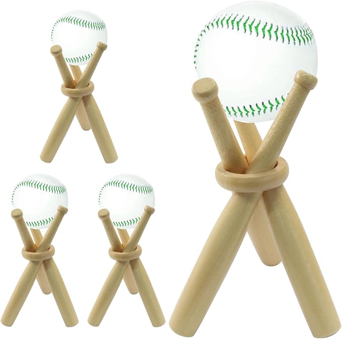 4 Pack Display Baseball Stand Holder, Wooden Holder Mini Stand, Sports Accessories for Sports Lovers/Friends
