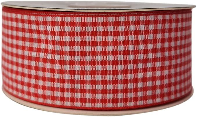 1.5 Inch Red and White Woven Edge 100% Polyester Gingham Ribbon 25 Yards Each - Image 3