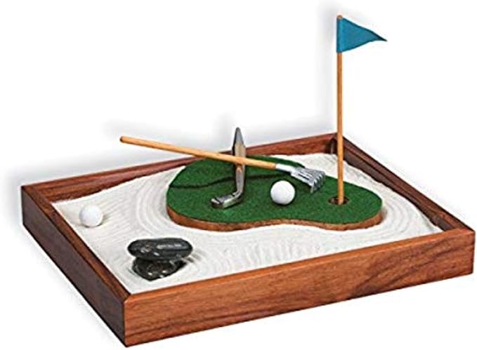 Executive Sandbox - Sand Trap Golf Theme - Mini Desktop Set - Stress Relieving Office Decor - Includes 9.75” x 7.75” Hardwood Sandbox, 6 Putting Green Accessories, and Sand Trap