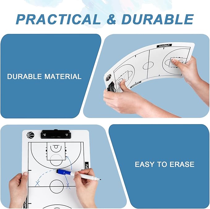 Basketball Coaching Board, 2026 Version Double-Sided Basketball Clipboard for Coaches, Dry Erase White Board for Coaches, Solid Coaching Marker Boards, Portable and Efficient