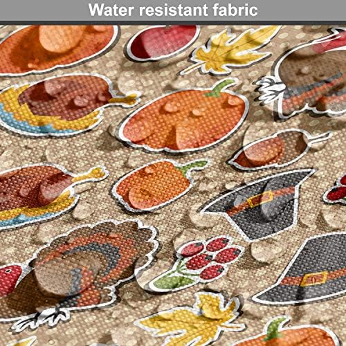 Lunarable Thanksgiving Fabric by The Yard, Happy November Holiday Pattern Cartoon Festivity on Retro Polka Dots, Decorative Fabric for Upholstery and Home Accents, 1 Yard, Black Brown