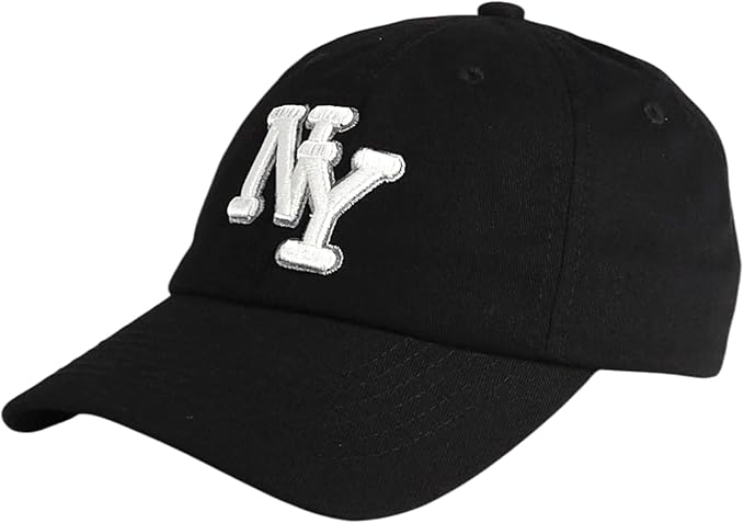 NY 3D Embroidered Cotton Dad Hat – New York Baseball Cap, Adjustable Metal Buckle Strap, Unstructured Low-Profile Style