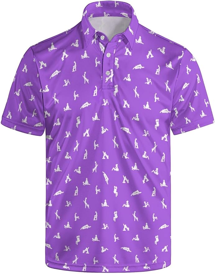 HUURAY Funny Golf Polos for Men Funny Print Short Sleeve Shirts Quick Dry Polo Shirts Hawaiian Shirt Performance Golf Outfits