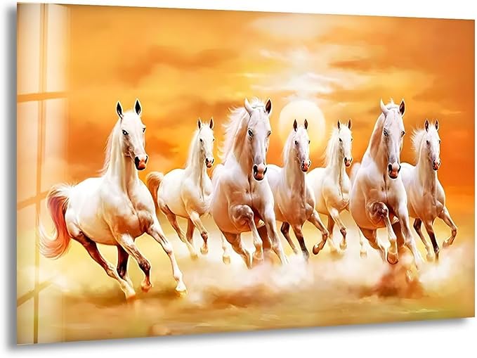 My Photostation.com 43Wx27H'' White Horses Running on Sunset Glass Wall by MyPhotostation