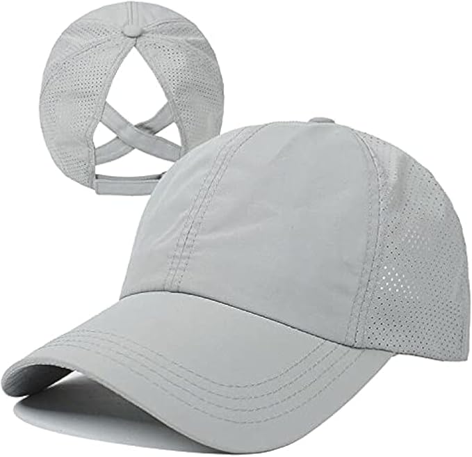 HGGE Womens Criss Cross Ponytail Baseball Cap Adjustable High Messy Bun Ponycap Quick Drying Hat