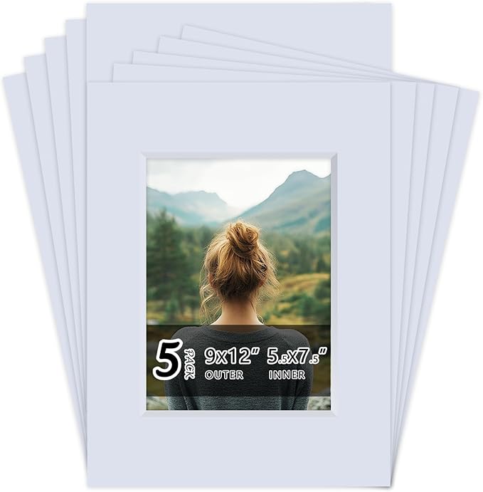 Falling in Art 5 Pack Acid Free 9x12'' White Picture Mats Board Show Kit by FallinginArt