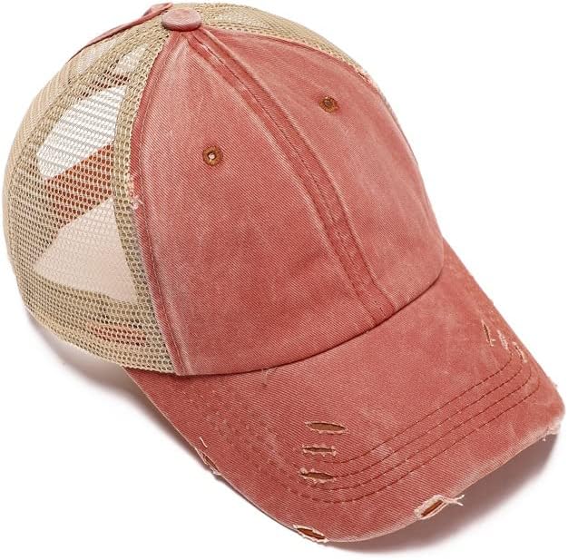 Criss Cross Hat Washed Distressed Baseball Cap Ponytail Hat High Messy Bun Ponycap for Women