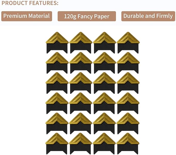 GOONAVI 15 Sheets 360 Pcs Gold On Black Acid-Free Photo Corners Mounting Self - Image 2