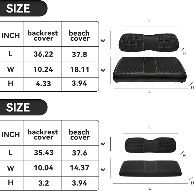 XUANYUDG0769 Golf Cart Front and Rear Seat Covers for EZGO TXT/RXV Club Car DS/Precedent Yamaha G29, Vinyl Leather Made/Adjustable Straps and Retractable Buckle/No Stapler Required,4PCS