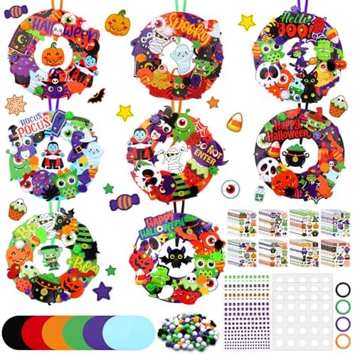 Hollowfly 48 Sets Halloween Wreath Craft Kits, DIY Boo Wreath with Stickers