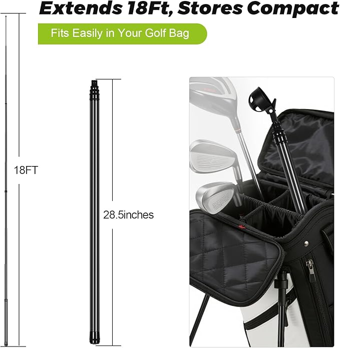 18Ft Golf Ball Retriever Telescopic, Carbon Fiber Golf Ball Picker Upper for Water, Lightweight & Durable Golf Ball Grabber with 2 Claw Sucker Tool, Golf Accessories Gifts for Men Women