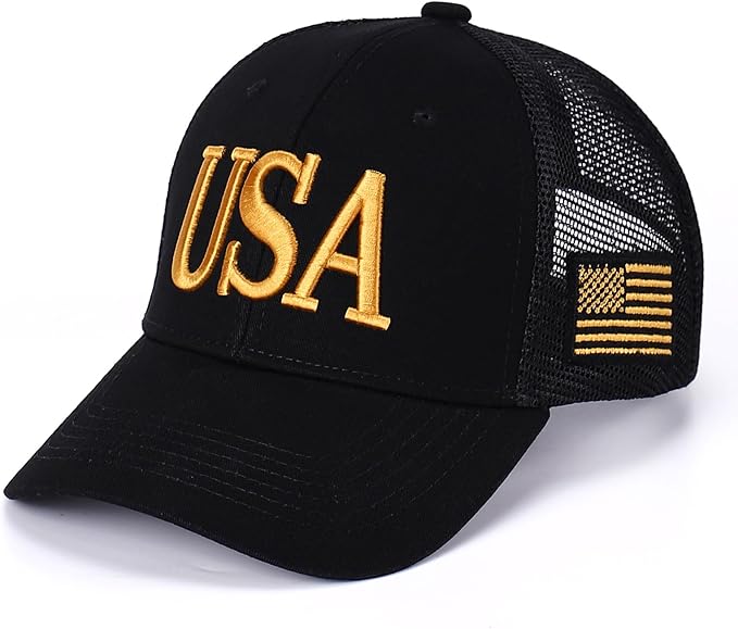 USA Trucker Hat for Men & Women American Flag Cap Adjustable Baseball Cap Mesh Snap Patriotic 3D Embroidered Cap