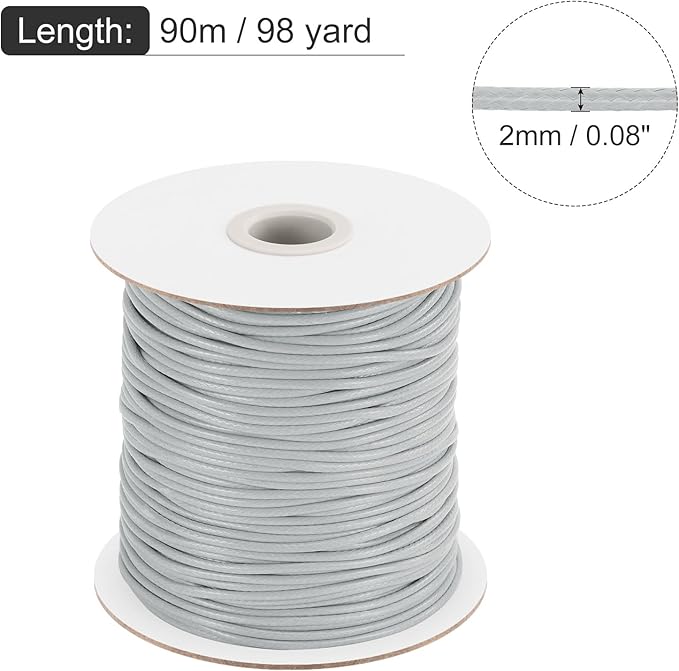 MECCANIXITY Waxed Cord 2mm Waxed Polyester Cord 98 Yard Wax String - Image 2