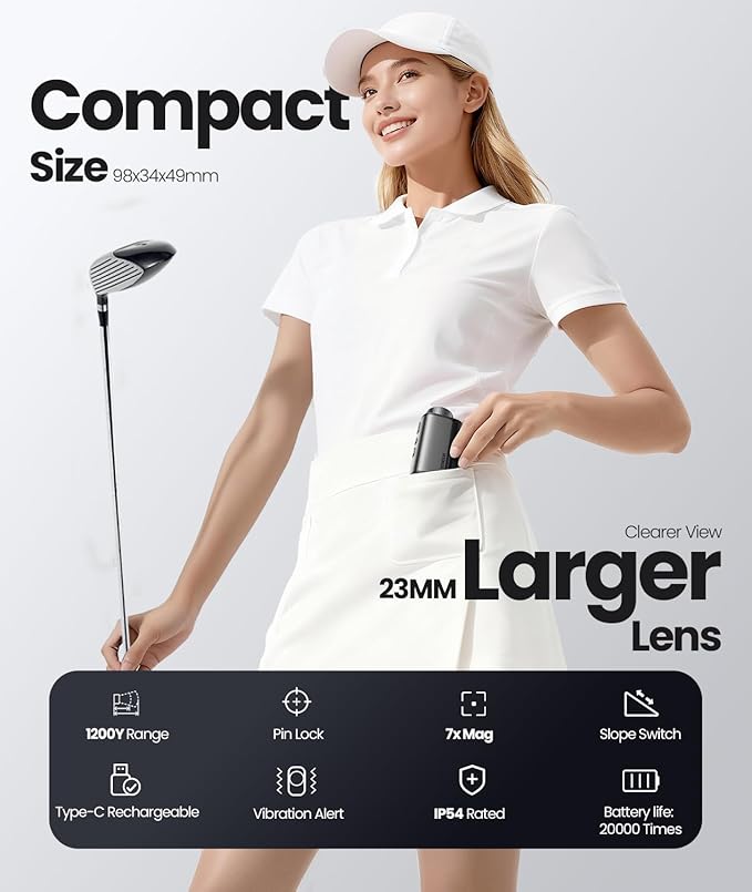 EENOUR Golf Range Finder with Slope, 1200 Yards Golf Rangefinder, Laser Rangefinders with Magnet and Pin Lock Vibration, 7X Magnification, Rechargeable Compact Portable Range Finder Golfing