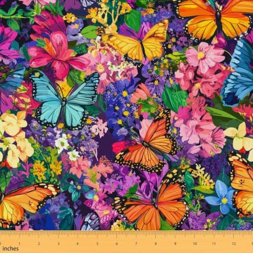 Butterfly Upholstery Fabric for Chairs Watercolor Butterflies Outdoor Fabric by The Yard 109"x63", Aesthetic Flowers Rustic Dreamy Bugs Country Animal Landscape Fabric