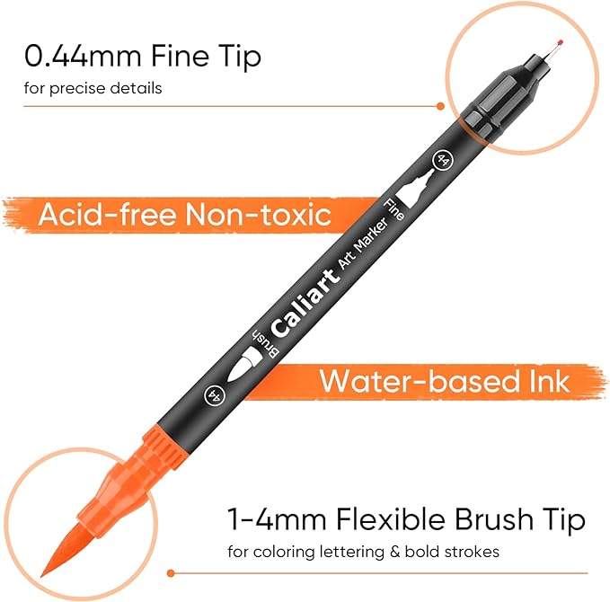 Caliart 72 Colors Double Tip Brush Pens Art Markers, Artist Fine & Brush Pen - Image 3