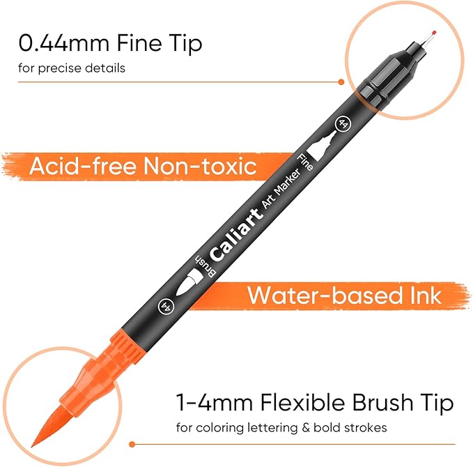 Caliart 34 Double Tip Brush Pens Art Markers, Artist Fine & Brush Pen Coloring - Image 3