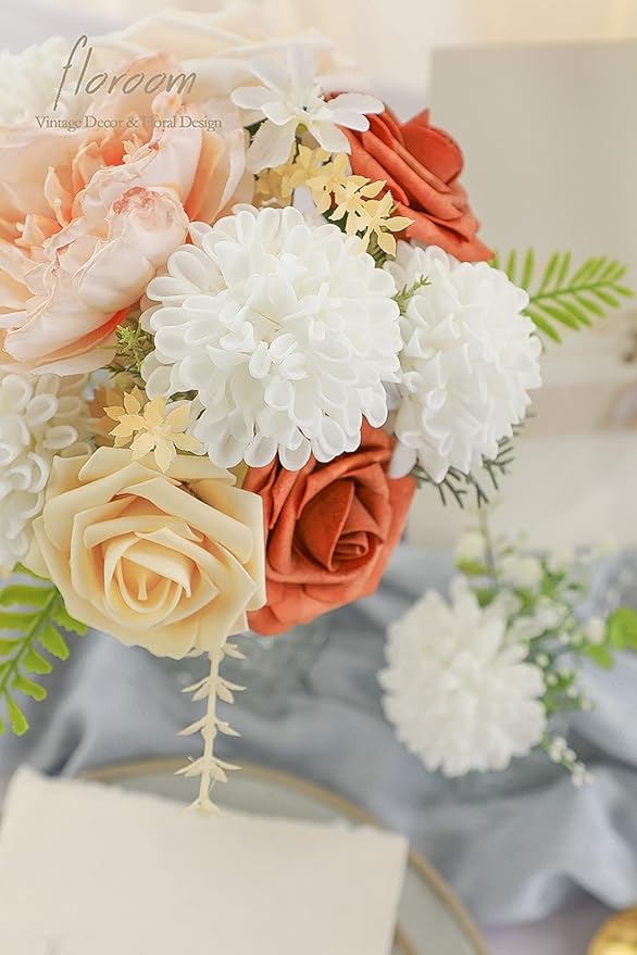Floroom Artificial Dahlia Flowers 25pcs Real Looking White Foam Fake Roses - Image 3