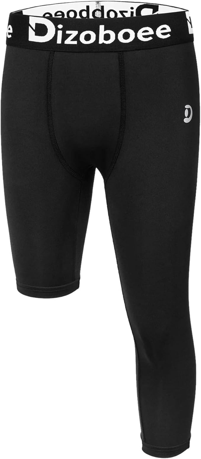 Youth Boys Compression Pants One Leg 3/4 Athletic Leggings for Sports Kids Basketball Tights Football Baseball Pants
