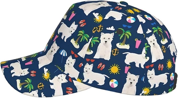 Westie Dogs Beach Summer Tropical Baseball Cap Men Women Classic Adjustable for Running Workout and Outdoor All Season Hat