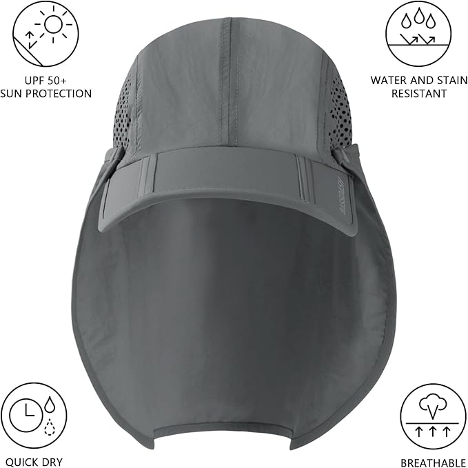 BASSDASH UPF 50+ Foldable Fishing Hat Baseball Cap with Removable Neck Flap Portable for Men Women Golf Hiking