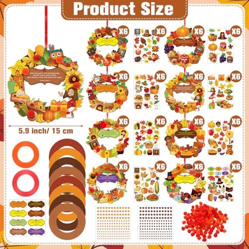 Hollowfly 48 Set Thanksgiving Wreath Craft Kits DIY Christian Ornament