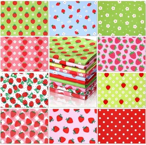 Hahafelt 10 Pcs 18"x22" Strawberry Fat Quarters Quilting Fabric Bundles