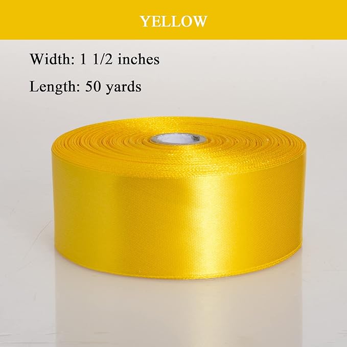 1 1/2 Inch Yellow Solid Satin Ribbon, 50 Yards Craft Fabric Ribbon - Image 2