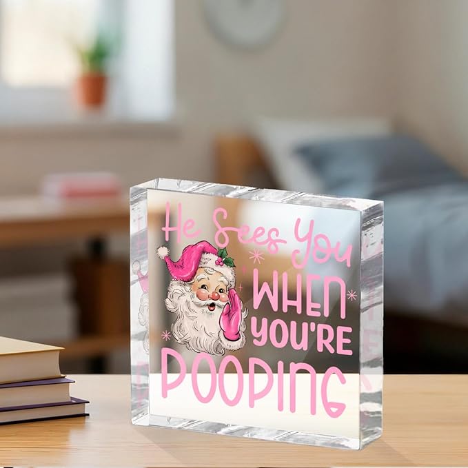 Funny Santa Desk Decor Acrylic Sign 4X4 Inch, Humorous Christmas Decorations - Image 3