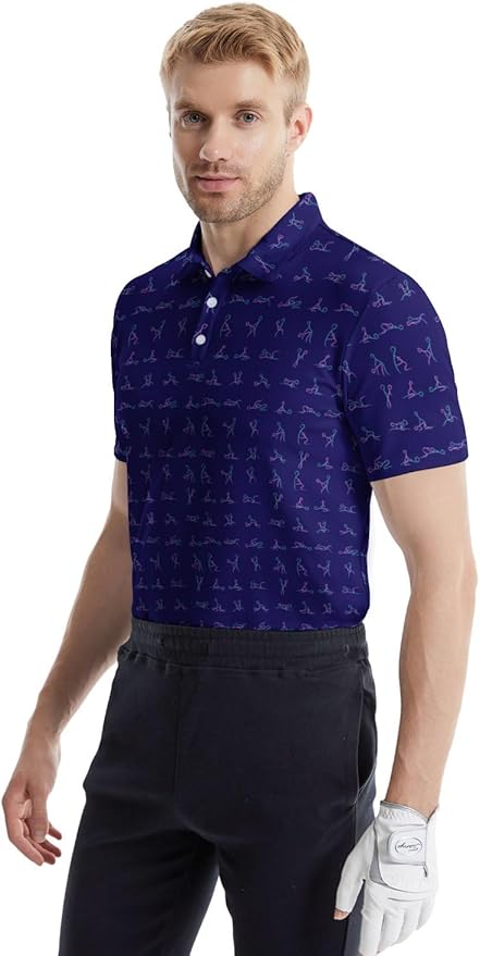 HUURAY Funny Golf Polos for Men Funny Print Short Sleeve Shirts Quick Dry Polo Shirts Hawaiian Shirt Performance Golf Outfits