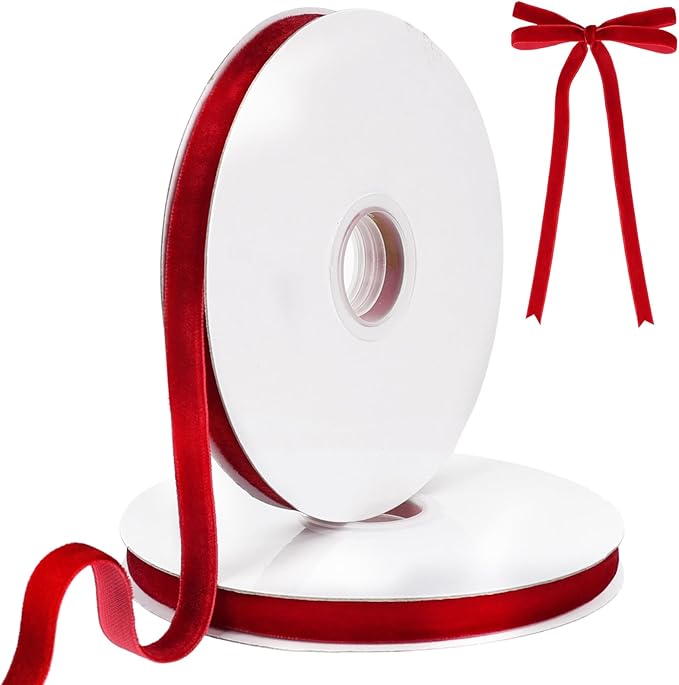 Red Velvet Ribbon, 0.39 Inch x 20 Yards Single Faced Red Ribbon by TennWell