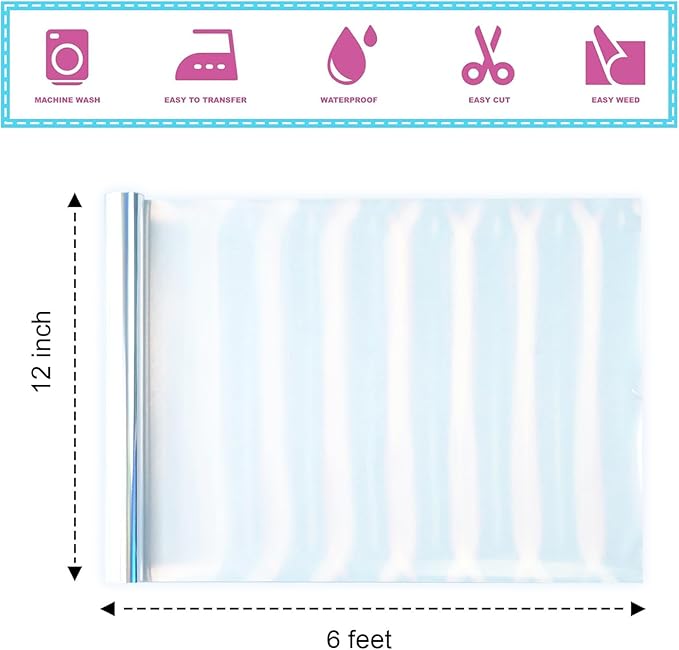 ROFISUESheet MetallicFoil HeatTransferVinyl olographic Silver, 12Inch*6Ft - Image 3