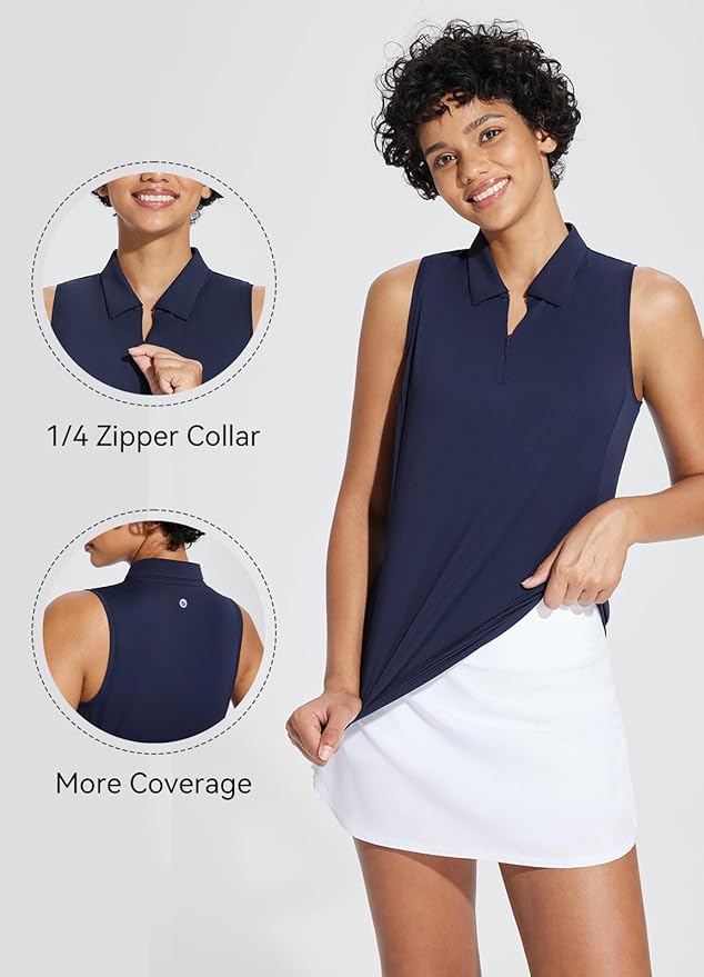 BALEAF Women's Golf Shirts Tank Tops Sleeveless Tennis Polo Racerback with Zipper Collar Athletic Tanks Quick Dry