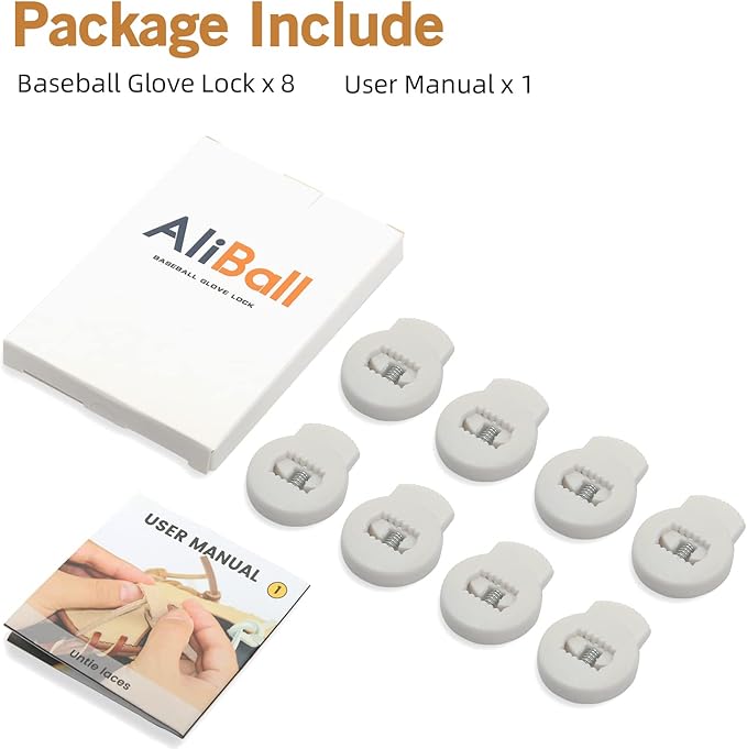 AliBall Glove Locks, Lace Locks for Baseball Glove 8 Pack, Never Need Thying Knots Again, Strong Elasticity, Made Plastic and Springs, Fits All Gloves, Baseball Gloves Accessories