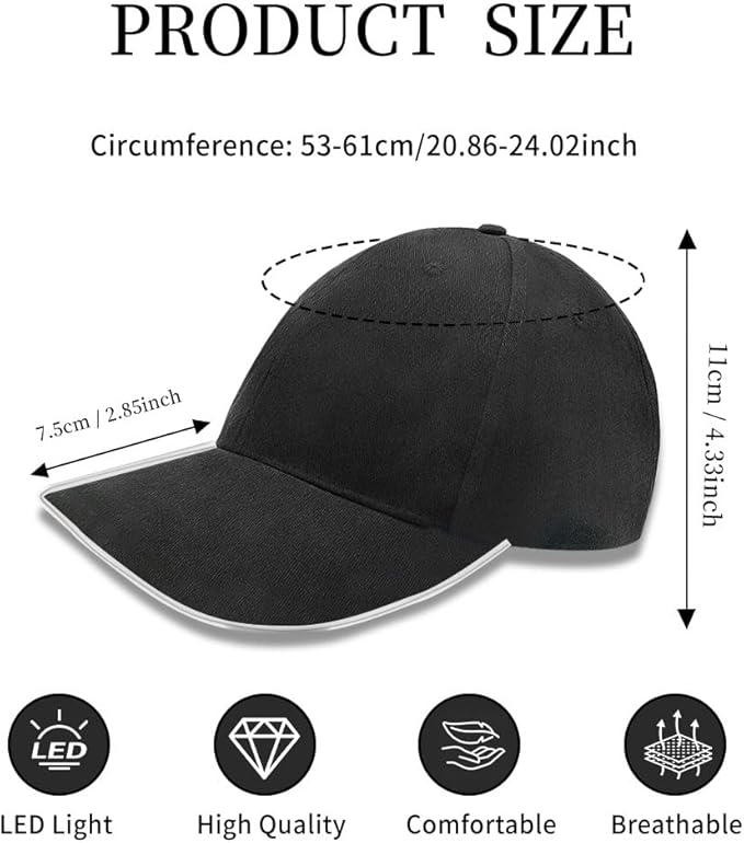 JIGUOOR LED Hat Light Up Baseball Cap Flash Glow Party Hat Rave Accessories for Festival Club Stage Hip-hop Performance