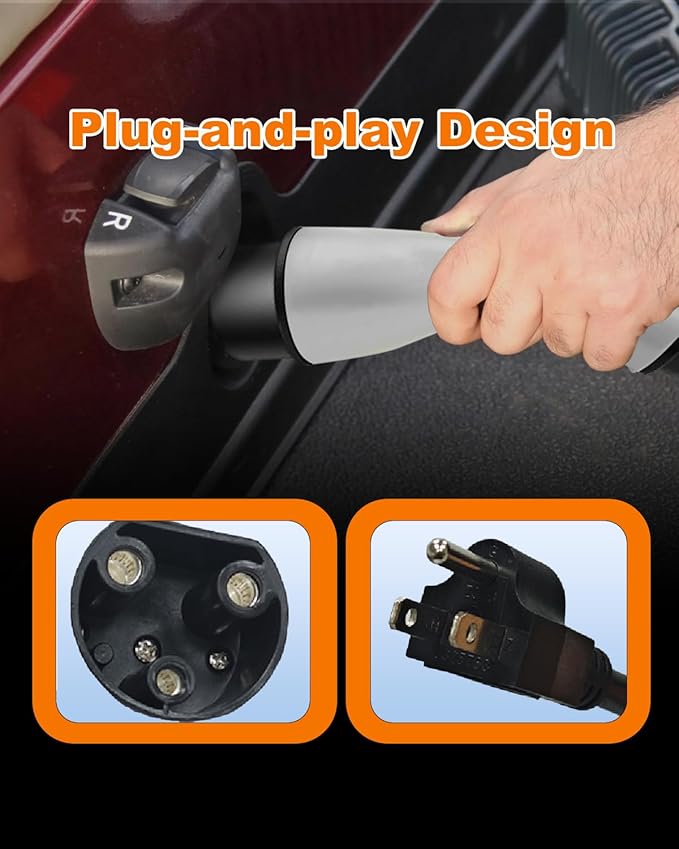 Charging Power Cord Assembly Fits for Evolution ICON Golf Carts,110V-240V 16A 3 pin Golf Cart Charge Plug and 10FT Cable,Replace OEM# 2.04.0620 ST-031016-PT （Plug and Play）