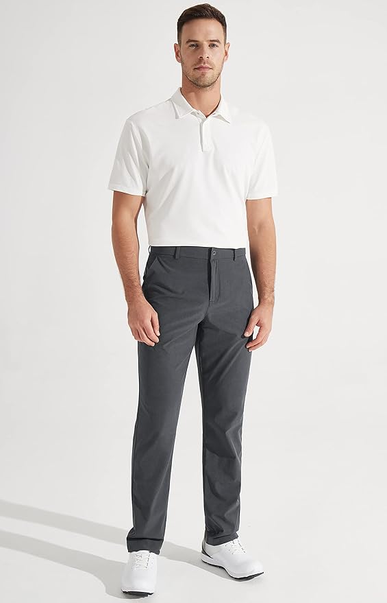 Libin Mens Golf Pants Stretch Work Dress Pants 30"/32"/34" Quick Dry Lightweight Casual Comfy Trousers with Pockets
