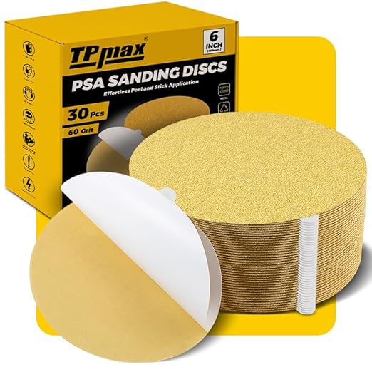 6-Inch 60-Grit Gold PSA Sanding Discs, 30 Pack – Pro-Grade Self-Adhesive by TPmax