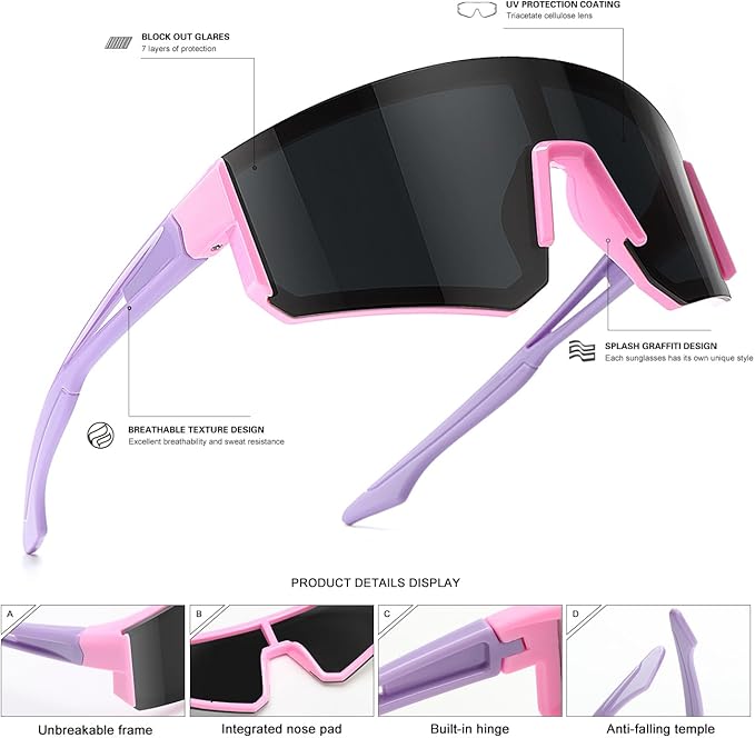 SEKKAF Youth Baseball Sunglasses for Boys Girls Age 6-12 Softball Cycling Sports Sunglasses for Kids Lightweight Frame