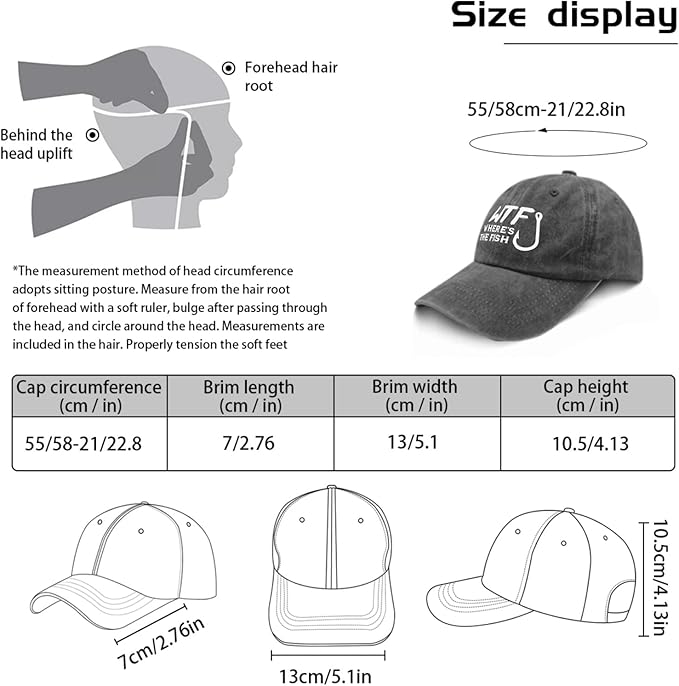 WTF Where's The Fish caps Funny Vintage Cotton Washed Baseball Caps Adjustable Low Profile Dad Hat