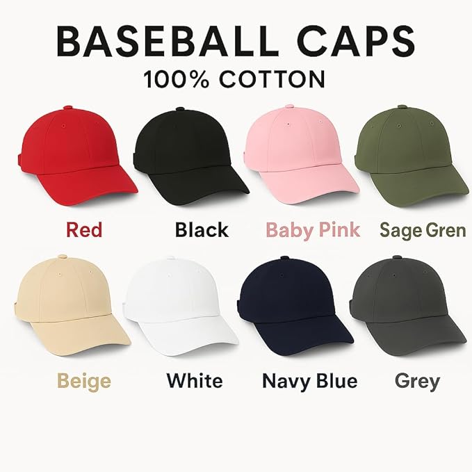 Baseball Cap Adjustable Size 100% Cotton Caps for Running Workouts & Outdoor Activities All Seasons