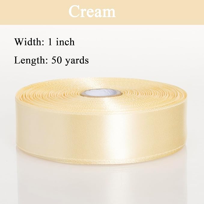 1 Inch Cream Yellow Solid Satin Ribbon, 50 Yards Craft Fabric Ribbon - Image 3