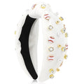 Baseball Headbands for Women Crystal Baseball Embellished Wide Top Knot Headband for Women Game Day Hair Accessories (White)