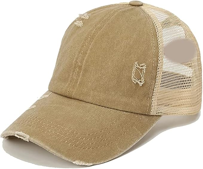 Criss Cross Hat Washed Distressed Baseball Cap Ponytail Hat High Messy Bun Ponycap for Women
