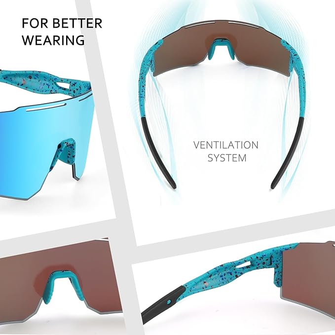 Ukoly Cycling Sunglasses for Men Women with 3 Interchangeable Lenses, Polarized Sports Sunglasses, Baseball Sunglasses