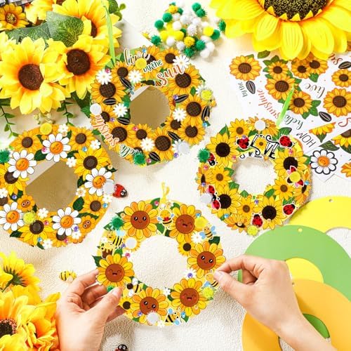 Hollowfly 48 Sets Sunflower Craft Kits DIY Paper Wreath Ornaments