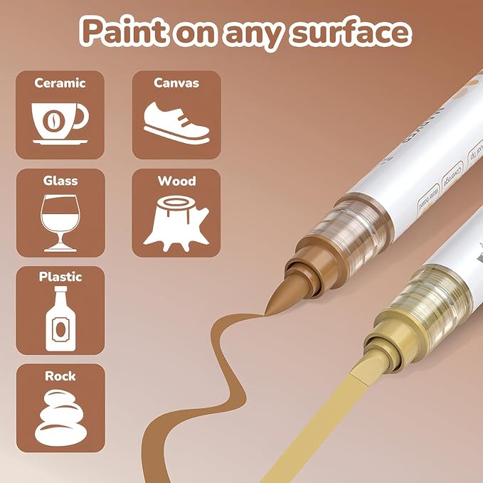 Guangna 12 Brown Dual Tip Acrylic Paint Markers, Brush Tip & Chisel Tip Acrylic - Image 6