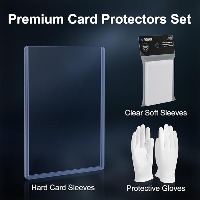 200 Card Sleeves Top Loaders for Cards, 3"X4" Toploaders for Cards, Premium Baseball Card Protectors Hard Plastic for Sports and Game Cards (100 Top Loaders + 100 Clear Sleeves)